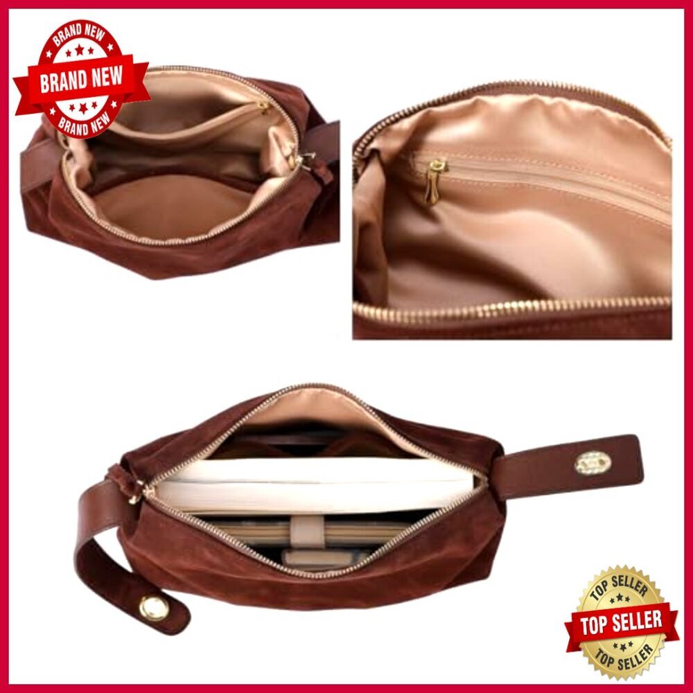 Premium Suede Leather Hobo Bag Crossbody Tote Adjustable Strap - Picture 5 of 6